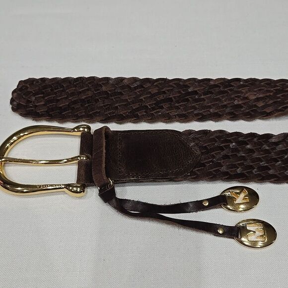 Michael Kors Brown Leather Braided Belt Size Large Horseshoe Equestrian Western - Picture 6 of 11